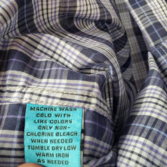 Christian Aujard Paris Blue Plaid Check Shirt Sz L Long Sleeve Buttoned Collared - Picture 6 of 10